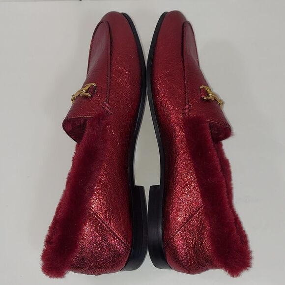 Sam Edelman Loraine Leather Faux Fur Burgundy Loafers - Picture 8 of 14